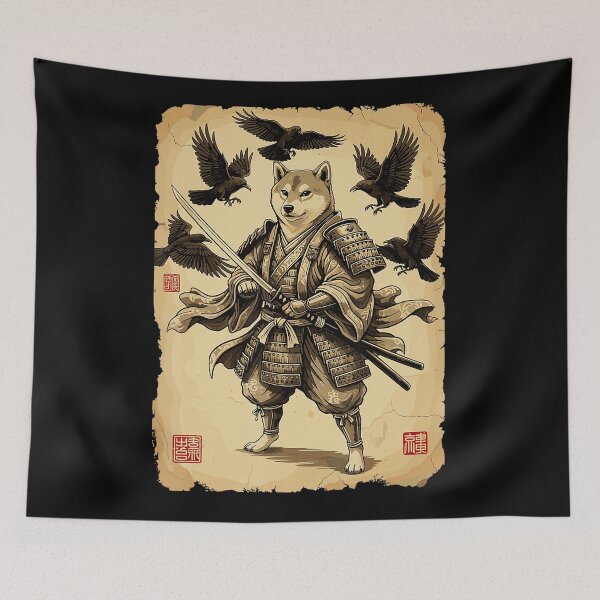 Item preview, Shiba Inu Samurai Warrior with Crows Vintage Japanese designed and sold by titanlevi.