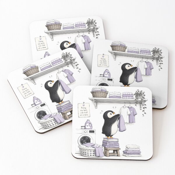 Item preview, Cute Penguin Doing Laundry - Pastel Purple Kawaii Motivation  designed and sold by ChubbyGoong.