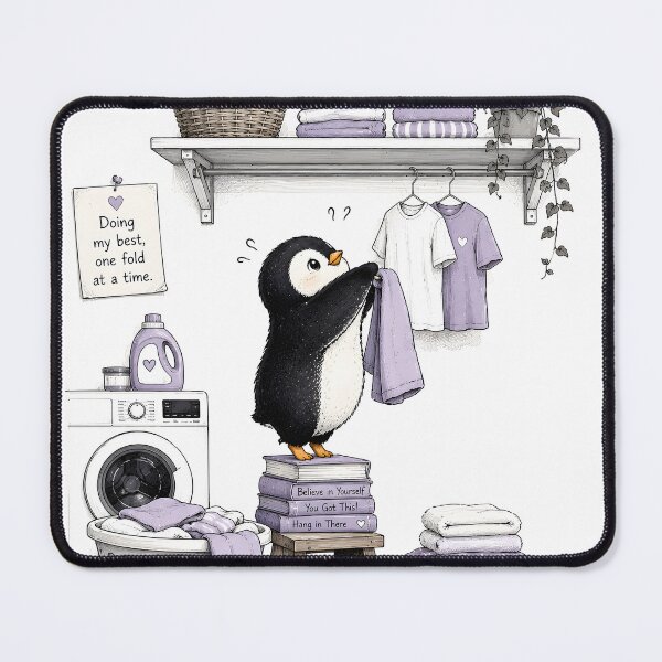 Item preview, Cute Penguin Doing Laundry - Pastel Purple Kawaii Motivation designed and sold by ChubbyGoong.