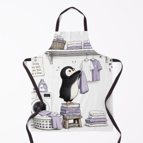 Item preview, Cute Penguin Doing Laundry - Pastel Purple Kawaii Motivation  designed and sold by ChubbyGoong.