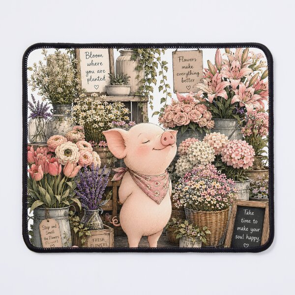 Item preview, Cute Piglet in Flower Shop - Cottagecore Floral designed and sold by ChubbyGoong.