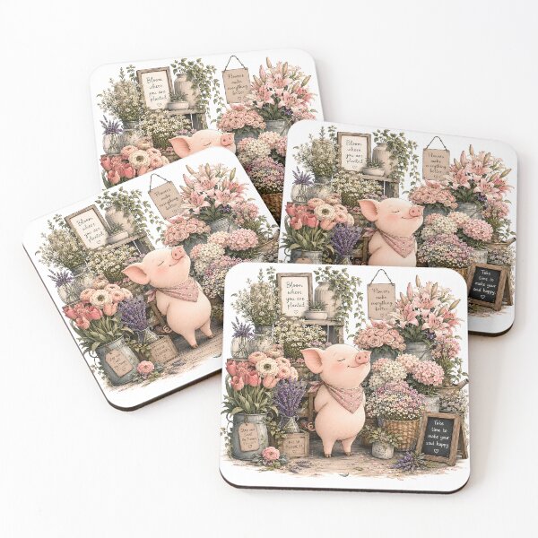 Item preview, Cute Piglet in Flower Shop - Cottagecore Floral  designed and sold by ChubbyGoong.