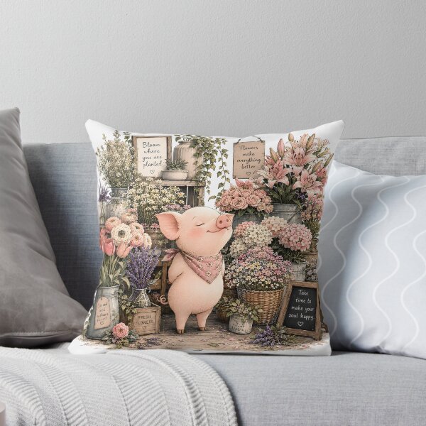 Item preview, Cute Piglet in Flower Shop - Cottagecore Floral  designed and sold by ChubbyGoong.