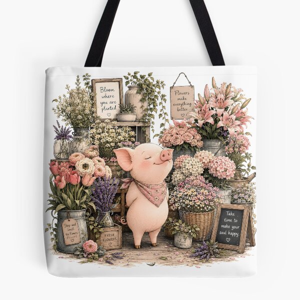 Item preview, Cute Piglet in Flower Shop - Cottagecore Floral  designed and sold by ChubbyGoong.