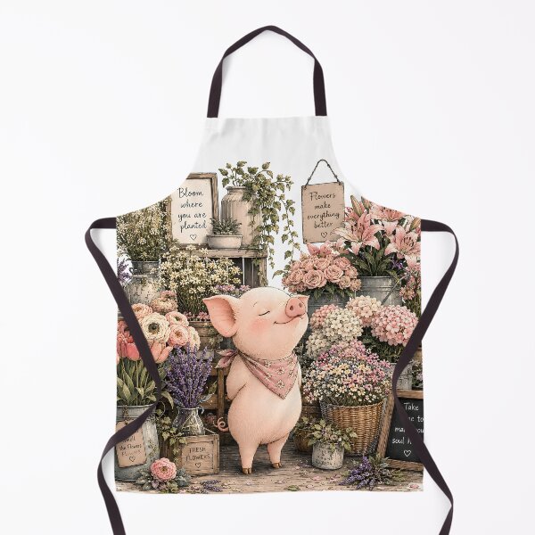 Item preview, Cute Piglet in Flower Shop - Cottagecore Floral designed and sold by ChubbyGoong.
