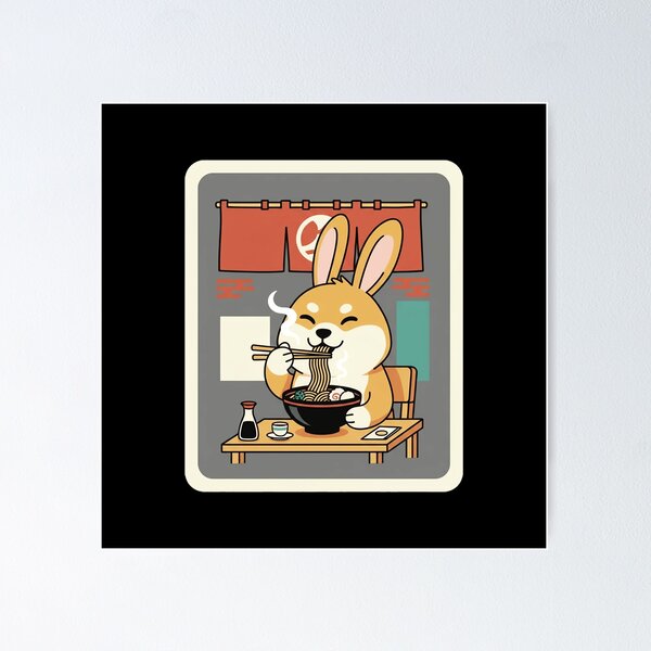 Item preview, Happy Bunny Eating Ramen in Cozy Japanese Noodle Restaurant designed and sold by JordynLadukeg65.
