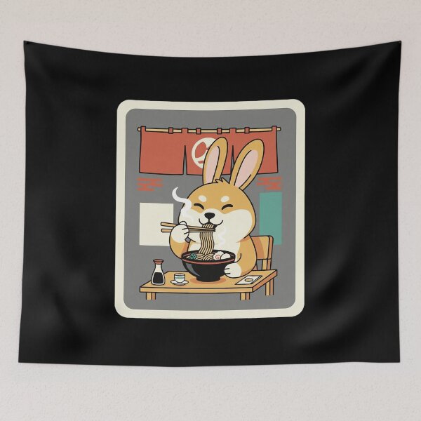 Item preview, Happy Bunny Eating Ramen in Cozy Japanese Noodle Restaurant designed and sold by JordynLadukeg65.