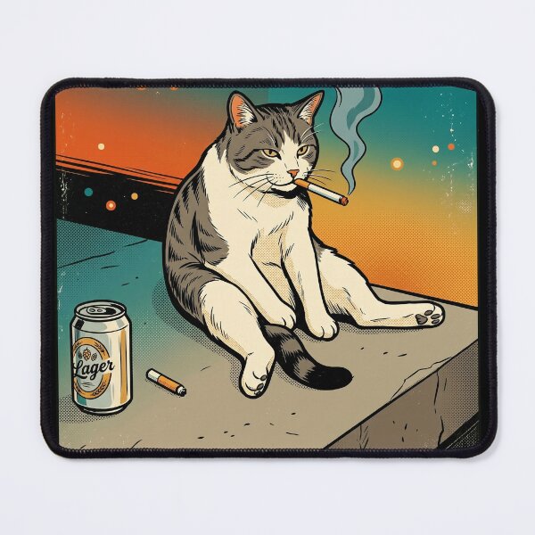 Item preview, Retro Comic Corporate Burnout Cat Smoking With Beer designed and sold by Vermanartist.
