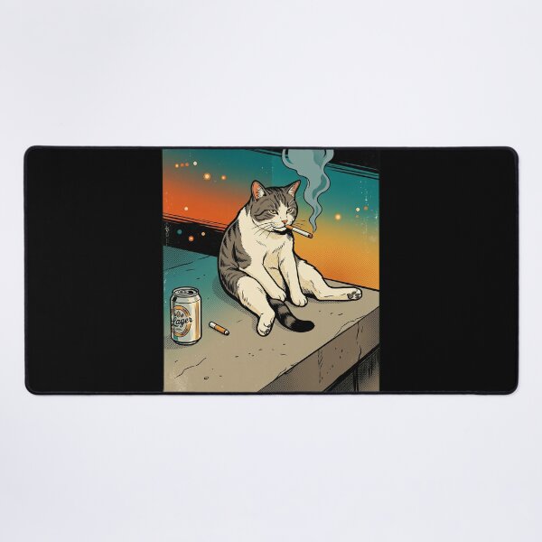 Item preview, Retro Comic Corporate Burnout Cat Smoking With Beer designed and sold by Vermanartist.