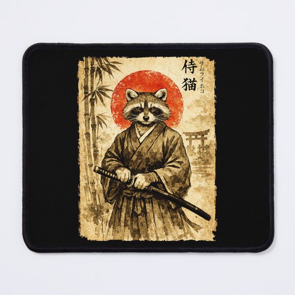 Item preview, Vintage Samurai Raccoon Portrait with Japanese Ink Wash Style designed and sold by titanlevi.