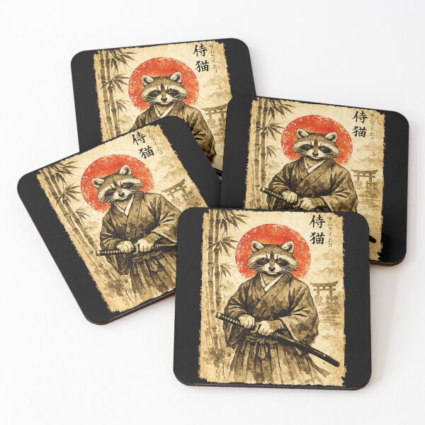 Item preview, Vintage Samurai Raccoon Portrait with Japanese Ink Wash Style designed and sold by titanlevi.