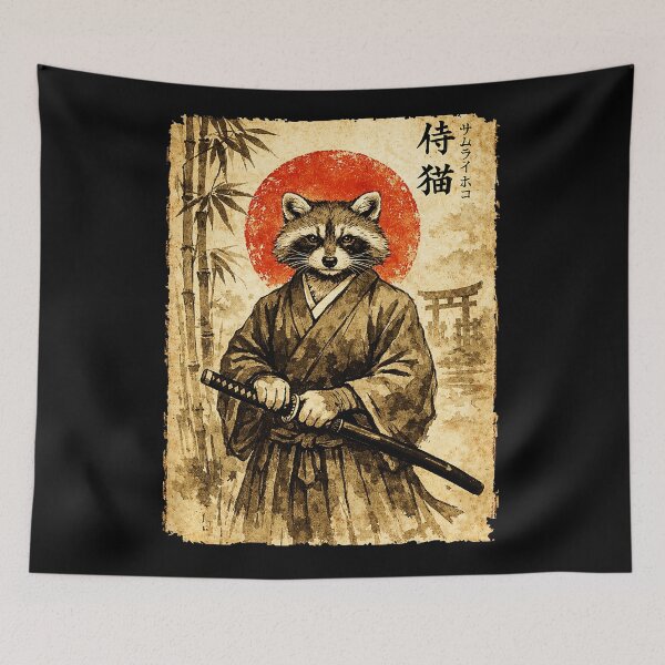 Item preview, Vintage Samurai Raccoon Portrait with Japanese Ink Wash Style designed and sold by titanlevi.