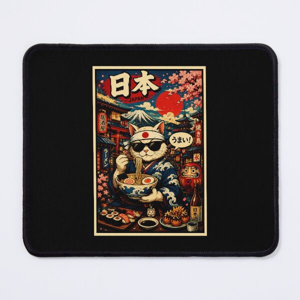 Item preview, Retro Japan Ramen Cat Poster with Neon Street Market Energy designed and sold by eliramaison.