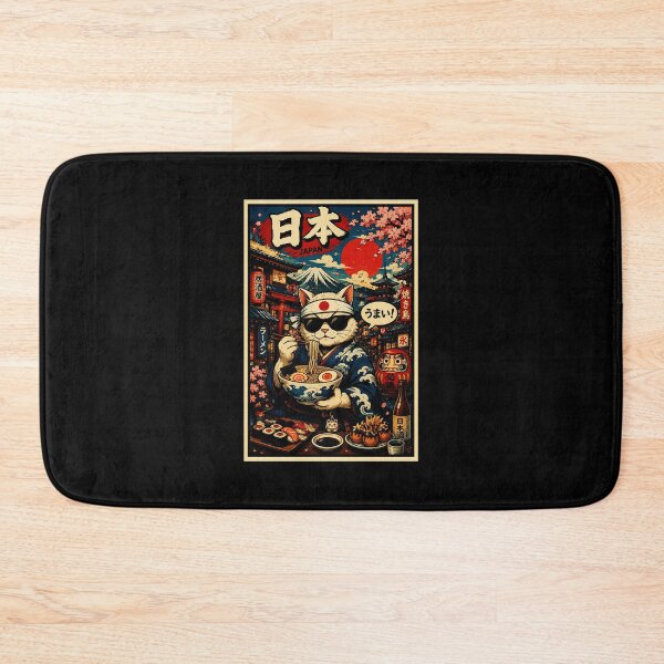 Item preview, Retro Japan Ramen Cat Poster with Neon Street Market Energy designed and sold by eliramaison.