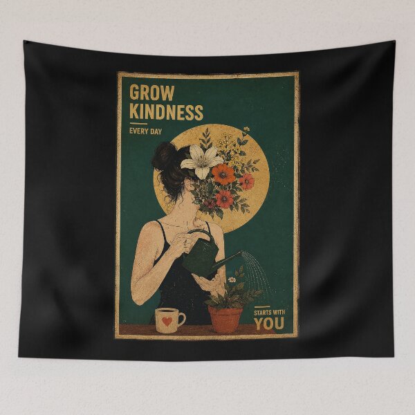 Item preview, Vintage Botanical Woman Watering Flowers With Grow Kindness designed and sold by ferminhays.