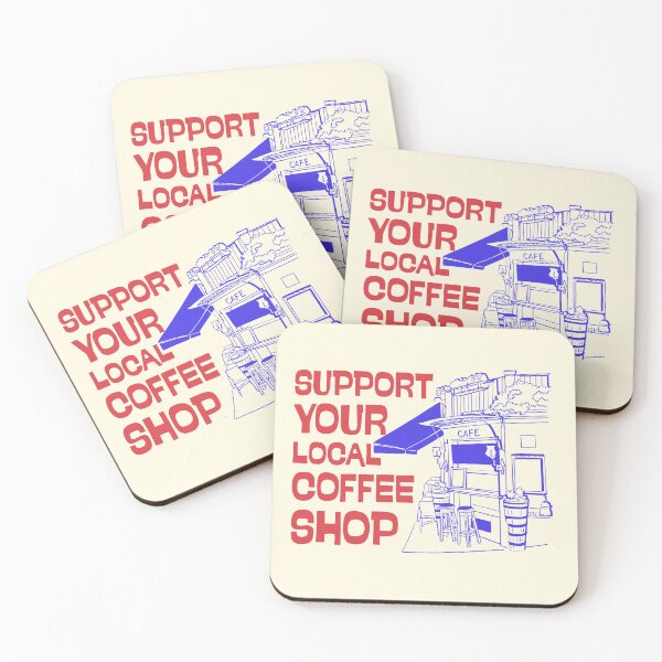 Item preview, Support Your Local Coffee Shop Retro Cafe Line Art designed and sold by SilverSeaBKK.