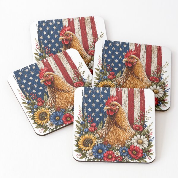 Item preview, Patriotic Hen with Wildflowers and Flag designed and sold by PrintanovaDesign.