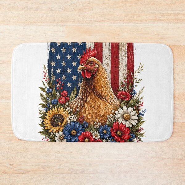 Item preview, Patriotic Hen with Wildflowers and Flag designed and sold by PrintanovaDesign.