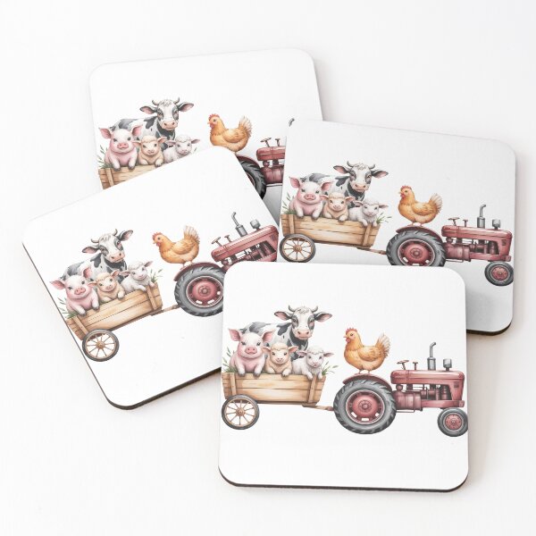 Item preview, Cute Farm Animals on Red Tractor - Whimsical Barnyard Friends Countryside Illustration designed and sold by Picasfarmer.