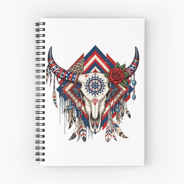 Item preview, Patriotic Boho Longhorn Skull with Feathers and Rose designed and sold by PrintanovaDesign.