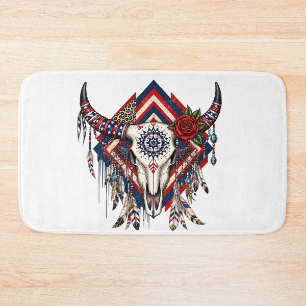 Item preview, Patriotic Boho Longhorn Skull with Feathers and Rose designed and sold by PrintanovaDesign.