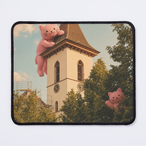 Item preview, Pink cats climb onto the city church in Lörrach designed and sold by Mauswohn.