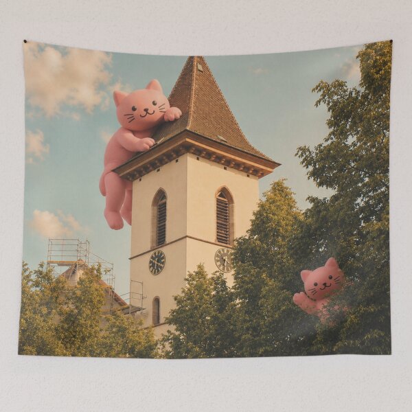 Item preview, Pink cats climb onto the city church in Lörrach designed and sold by Mauswohn.