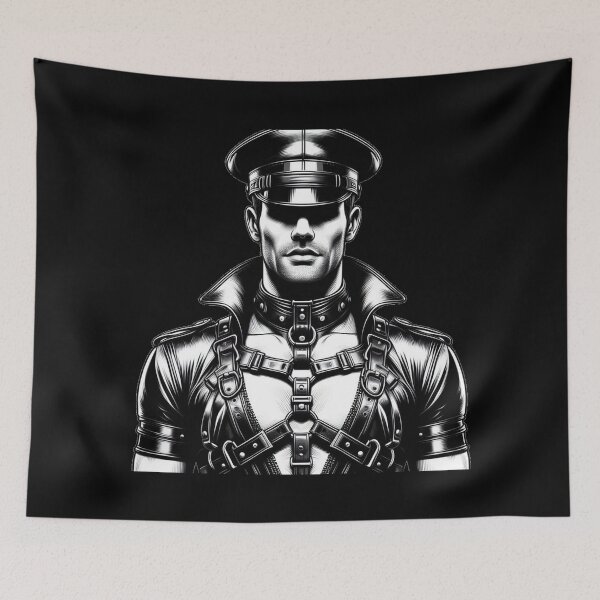 Item preview, Black & White Tom of Finland Tribute Leather Daddy Gay Pride Graphic Design designed and sold by ItsAKinkThing.