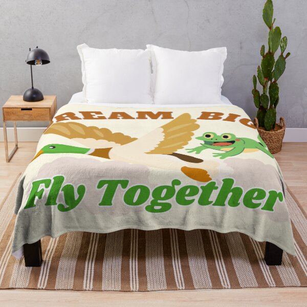 Item preview, Dream Big Fly Together Cute Mallard Duck and Frog Art designed and sold by SilverSeaBKK.