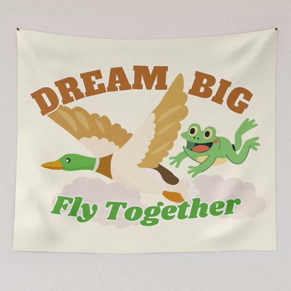 Item preview, Dream Big Fly Together Cute Mallard Duck and Frog Art designed and sold by SilverSeaBKK.
