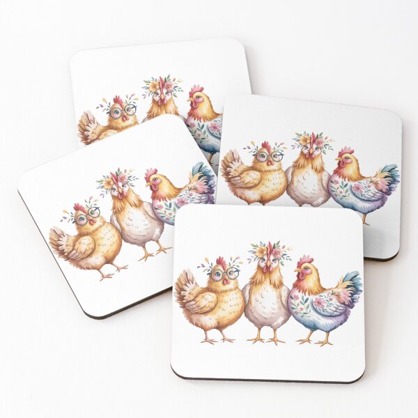 Item preview, Whimsical Floral Chicken Trio Art - Cute Barnyard Hens with Glasses and Flower Crown Design designed and sold by Picasfarmer.