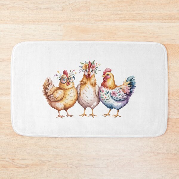 Item preview, Whimsical Floral Chicken Trio Art - Cute Barnyard Hens with Glasses and Flower Crown Design designed and sold by Picasfarmer.