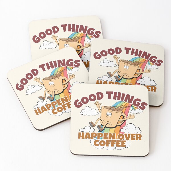 Item preview, Good Things Happen Over Coffee Retro Cartoon Rainbow Art designed and sold by SilverSeaBKK.