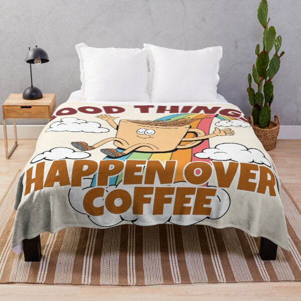 Item preview, Good Things Happen Over Coffee Retro Cartoon Rainbow Art designed and sold by SilverSeaBKK.
