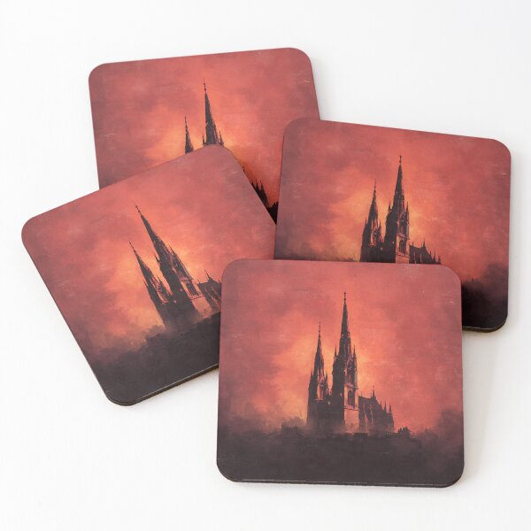 Item preview, Gothic Cathedral at Burning Sunset Dark Fantasy Landscape Art designed and sold by cr6zym1nd.