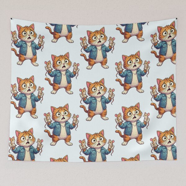 Item preview, Funny Shocked Cat Holding Mice Cartoon  designed and sold by arifali786.