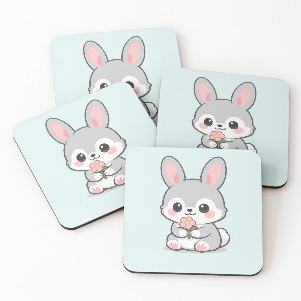 Item preview, Sweet Chibi Bunny Cute Grey Rabbit with Pink Flower designed and sold by tineldesign.