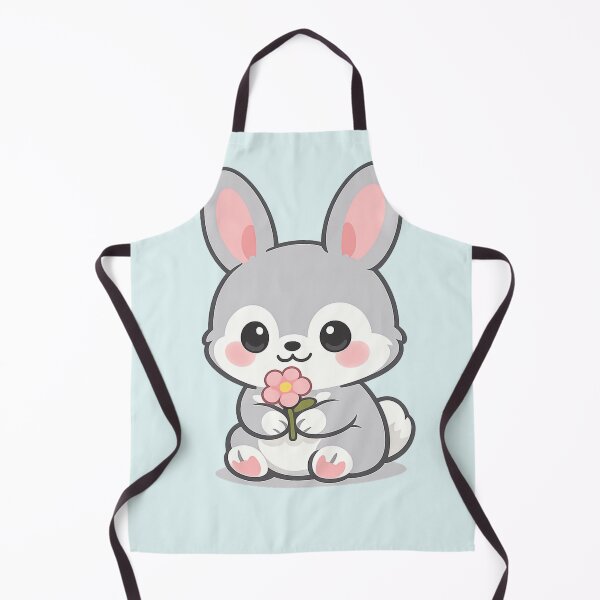 Item preview, Sweet Chibi Bunny Cute Grey Rabbit with Pink Flower designed and sold by tineldesign.