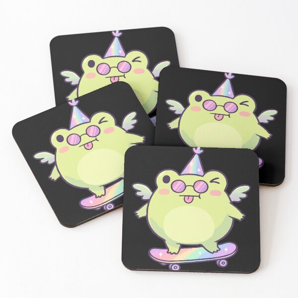 Item preview, Iridescent Skater Frog with Rainbow Party Hat designed and sold by Emegan Print Art.