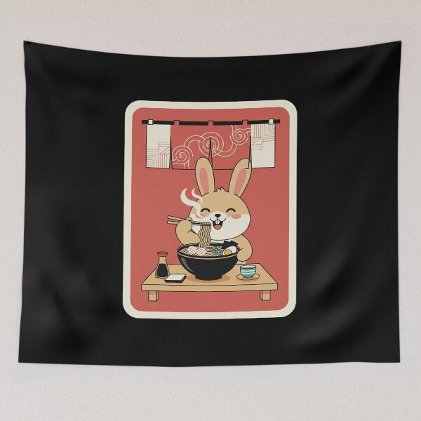 Item preview, Cute Bunny Enjoying Ramen in Cozy Japanese Noodle Cafe designed and sold by JordynLadukeg65.