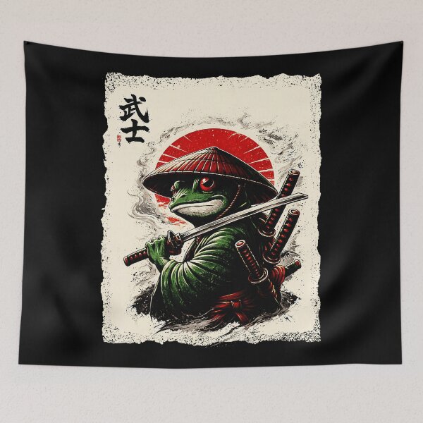Item preview, Samurai Frog Warrior With Katana In Vintage Japanese Ink Style designed and sold by titanlevi.