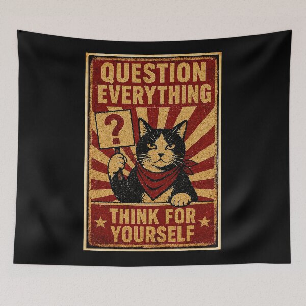 Item preview, Question Everything Vintage Cat Poster With Retro Rebellion designed and sold by Modaozushi216.