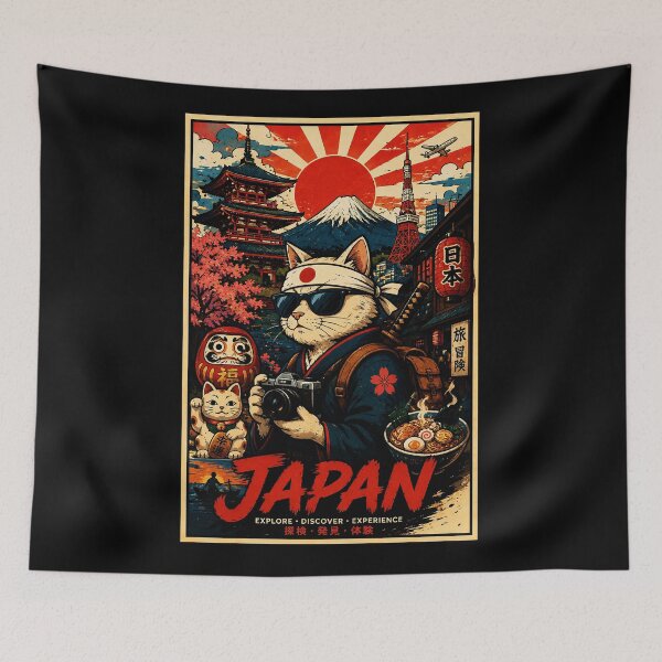 Item preview, Retro Japan Travel Cat Poster With Vintage Neon Adventure designed and sold by eliramaison.