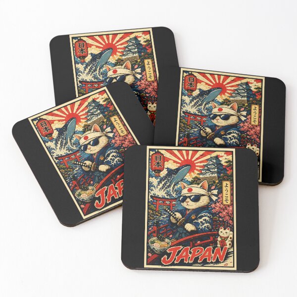 Item preview, Retro Japan Cat Samurai Poster With Vintage Travel Style designed and sold by eliramaison.