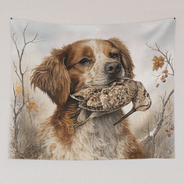 Item preview, Brittany Spaniel & Woodcock Hunt – Vintage Hunting Dog Art designed and sold by TammyHunterArt.