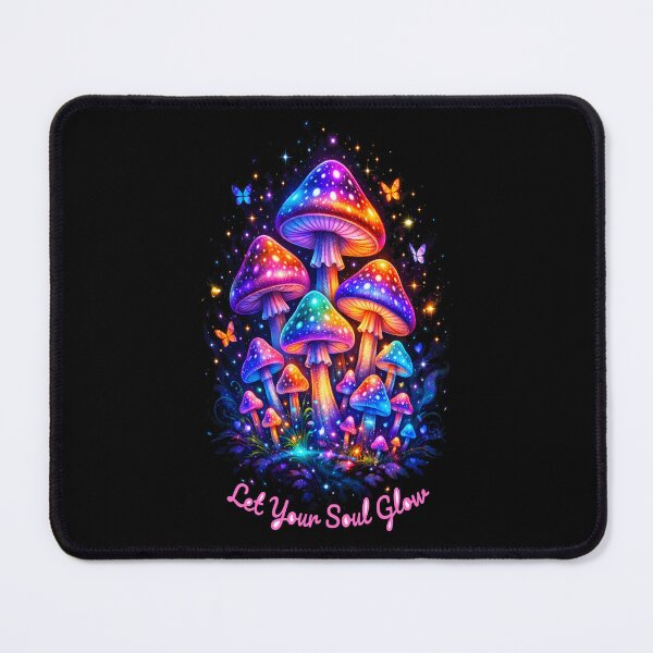 Item preview, Psychedelic Glowing Mushrooms | Neon Magic Fungi Colorful Fantasy Fairycore Night Art designed and sold by VaultVibes.
