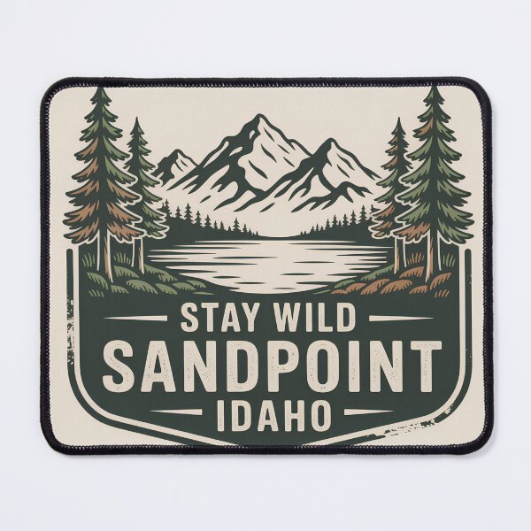 Item preview, Stay Wild Sandpoint Idaho – Vintage Mountain Lake Outdoor Badge Design designed and sold by ArcticFoxStudio.