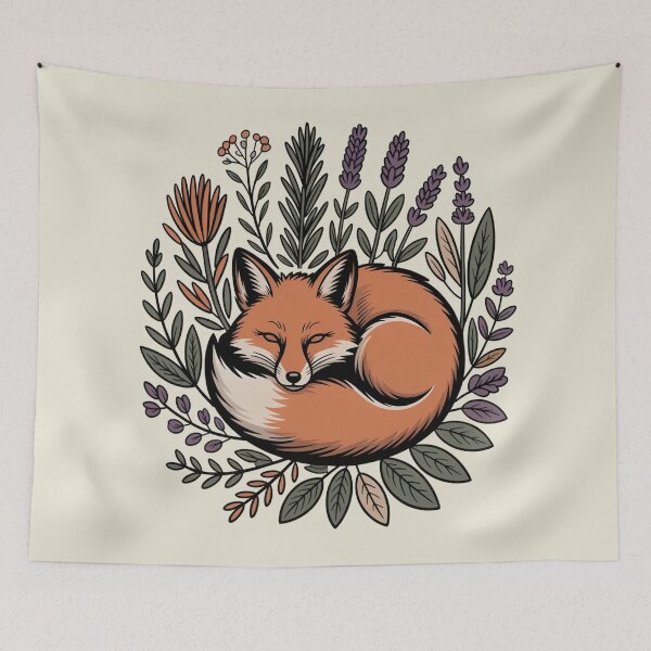 Item preview, Sleeping Fox in Herbs Lavender Botanical Art designed and sold by AlexandraSand.