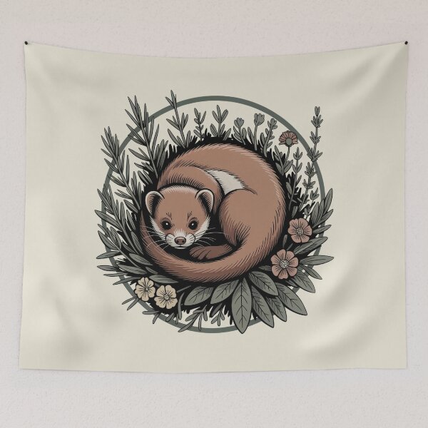 Item preview, Sleeping Weasel in Herbs Vintage Botanical Art designed and sold by AlexandraSand.