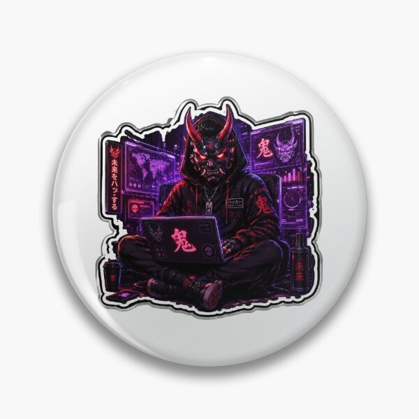 Item preview, Neon Oni Hacker Sticker | Cyberpunk Demon Aesthetic designed and sold by blossomfun.